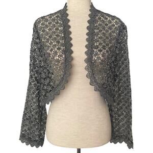 CACHET Gray Metallic Crochet Shrug Cardigan Size 18W Mother of the Bride Groom